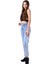 Parçalı Çift Renkli ve Yüksek Belli Cepli Astarsız Kadın Kot Pantolon Jean Açık Mavi Kot Denim 5