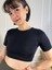 Siyah Bisiklet Yaka Crop Bluz 1