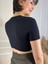 Siyah Bisiklet Yaka Crop Bluz 2