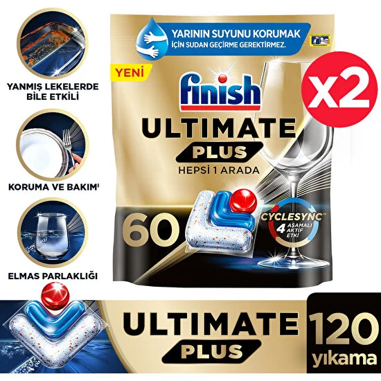 Finish Ultimate Plus 120 Kapsül Bulaşık Makinesi Deterjanı Tableti ( 2 x 60 Kapsül)