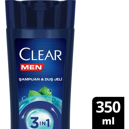 Clear Men 3 in 1 Şampuan & Duş Jeli Ferahlatıcı Mentol Saç Yüz Vücut İçin 350 ml