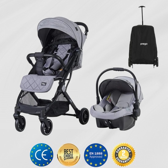 Prego Aria Hafif Tek Elle Katlanır Kabin Boy Travel Sistem Bebek Arabası + Yağmurluk + Çanta