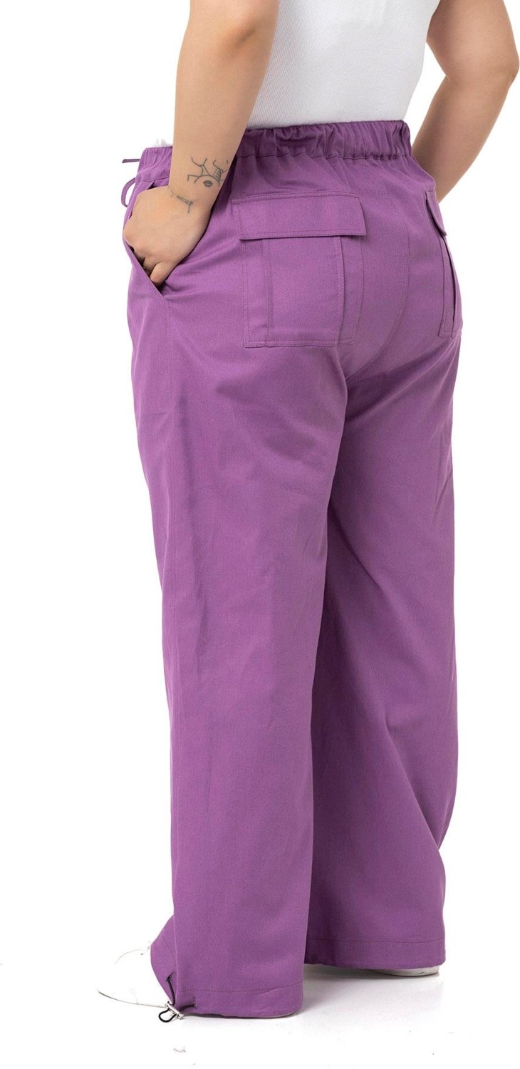 Disentis Modest Büyük Beden Geniş Paça Gabardin Mor Pantolon görsel 3