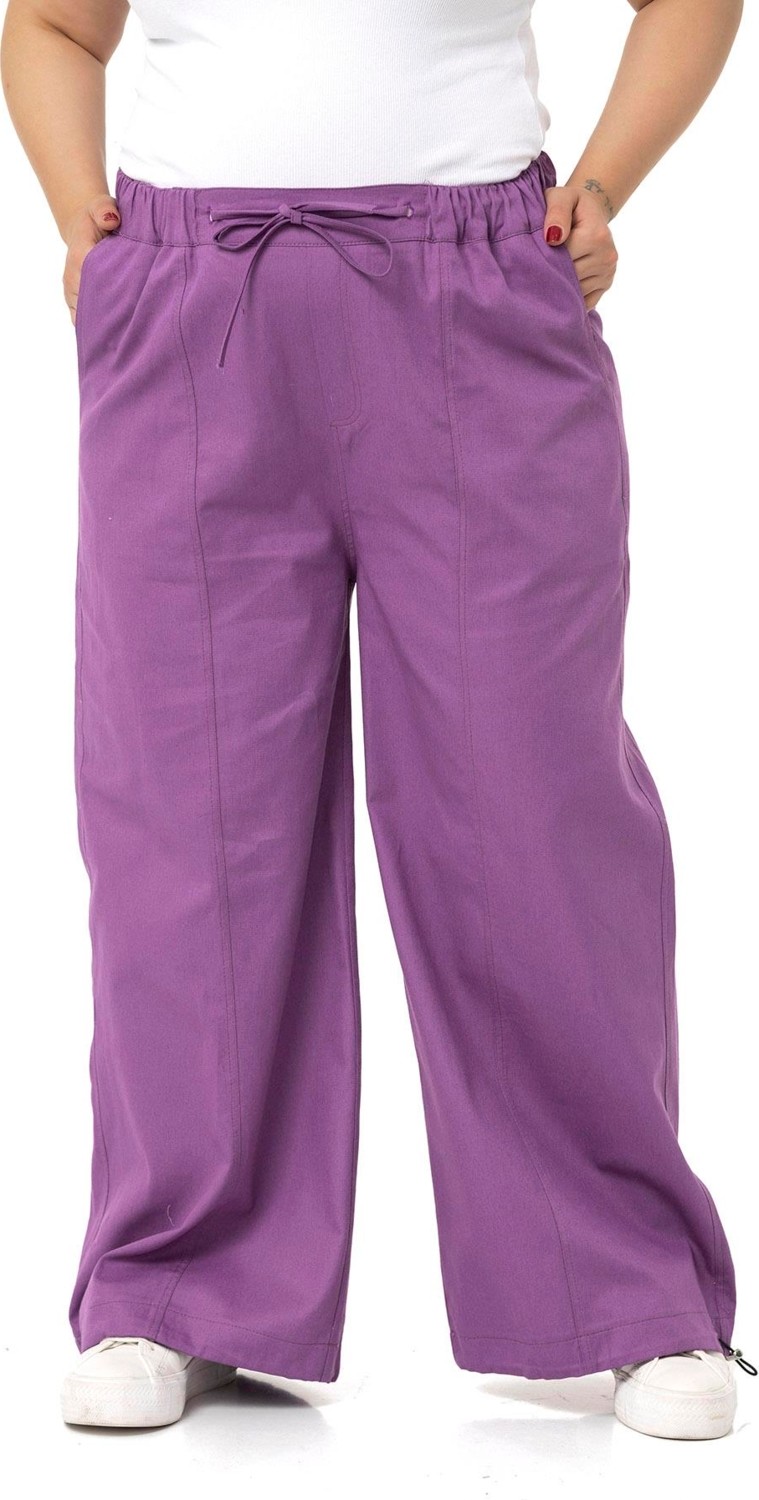 Disentis Modest Büyük Beden Geniş Paça Gabardin Mor Pantolon