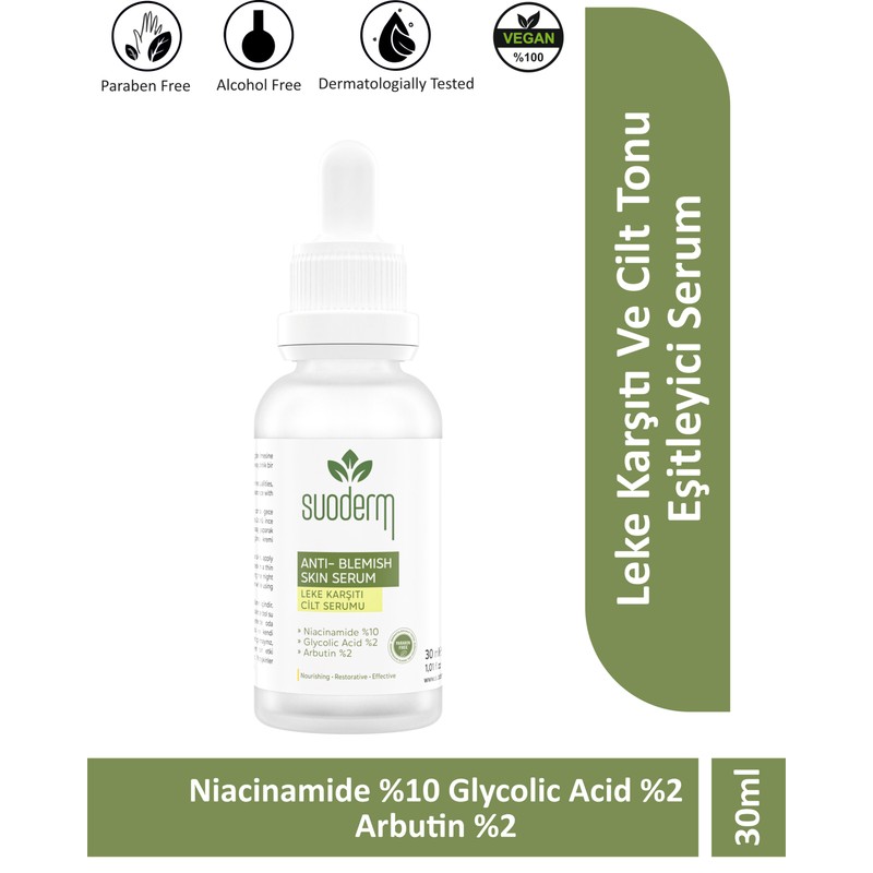 Suoderm Anti-Blemish Skin Care Serum Niacinamide %10 Glycolic Acid %2 Arbutin %2