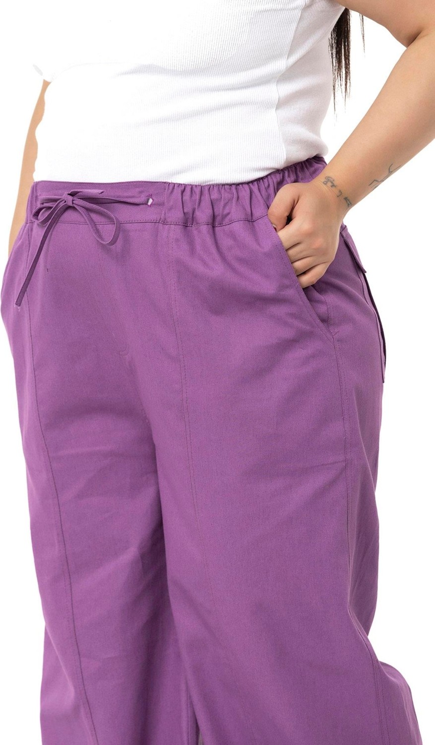 Disentis Modest Büyük Beden Geniş Paça Gabardin Mor Pantolon görsel 4