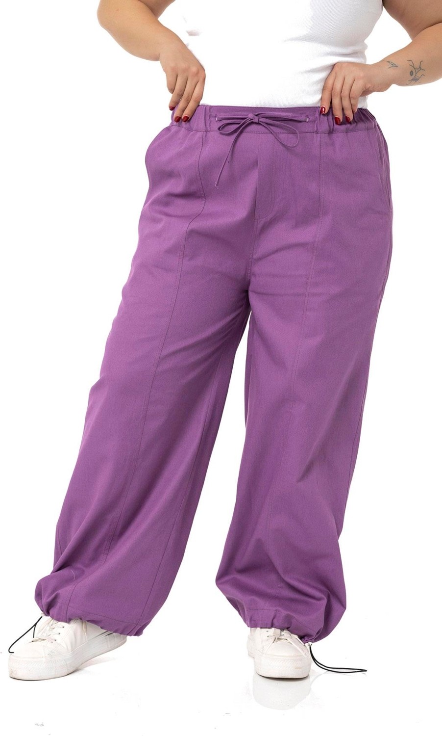 Disentis Modest Büyük Beden Geniş Paça Gabardin Mor Pantolon görsel 5