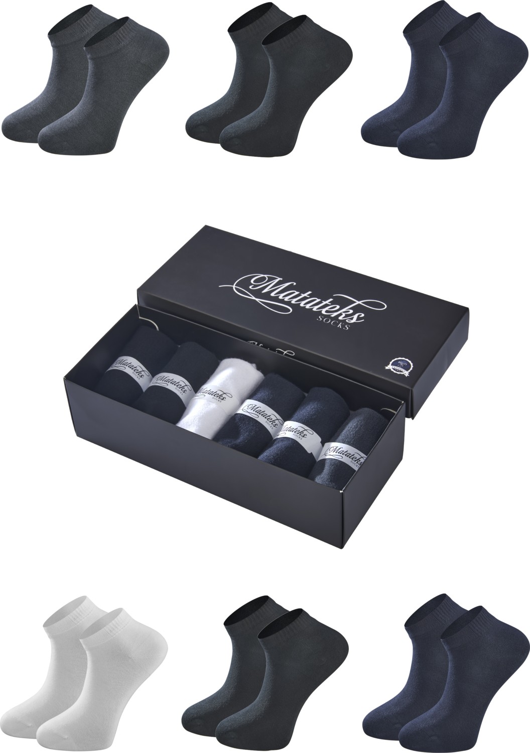 Matateks Bambu Erkek Patik Düz Çorap 200 Iğne Dikişsiz Premium 6’lı Kutulu görsel 4