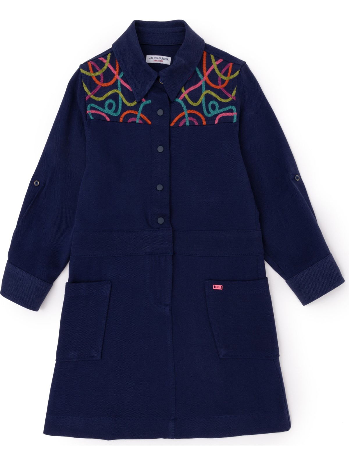 U.S. Polo Assn. Kız Çocuk Lacivert Cep Detaylı İşlemeli Dokuma Elbise 50271202-VR033