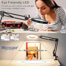 Microcase 160 mm Kelepçeli 3 Işıklı LED 10X Büyütmeli Okuma Ince Işçilik Için Büyüteç Masa Lambası -AL4068
