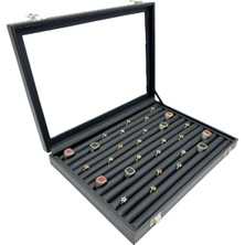 Sezgin Kutu ve Aksesuar Yüzük ve Koldüğmesi Kutusu Camlı Siyah Siyah