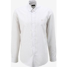 Fabrika Comfort Regular Fit Düğmeli Yaka Çizgili Bej Erkek Gömlek FC4SM-GML 0287