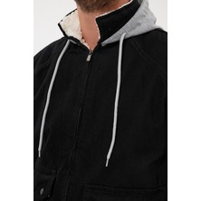Damga Unisex Jeanvibe Içi Kürklü Pamuklu Kapşonlu Kot Ceket Siyah