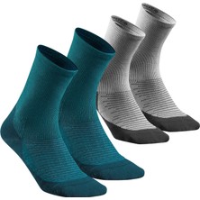 Quechua Uzun Konçlu Outdoor Çorap - 2 Çift - Koyu Gri - Hike 100