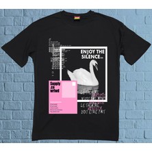 Bu Tshirt Swan - Enjoy The Silence' Temalı Ön Yüz Baskılı Oversize Tişört