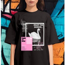 Bu Tshirt Swan - Enjoy The Silence' Temalı Ön Yüz Baskılı Oversize Tişört