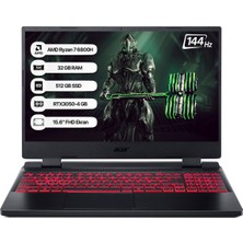 Acer Nitro 5 AN515-46 Amd Ryzen 7 6800H 32gb 512GB SSD RTX3050 Freedos 15.6" Fhd 144 Hz Taşınabilir Bilgisayar NH.QGXEY.002-32