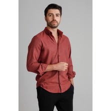 Alenmeza Erkek Bordo Kışlık Melanj Oduncu Casual Düğmeli Yaka Cepsiz Modern Fit Gömlek