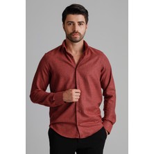 Alenmeza Erkek Bordo Kışlık Melanj Oduncu Casual Düğmeli Yaka Cepsiz Modern Fit Gömlek