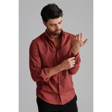 Alenmeza Erkek Bordo Kışlık Melanj Oduncu Casual Düğmeli Yaka Cepsiz Modern Fit Gömlek