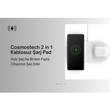 Cosmostech 2 in 1 Kablosuz Şarj Cihaz ve Standı, Wireless Charger Kablosuz Şarj Özelliği Olan Tüm Cihazlar ile Uyumlu