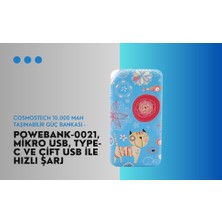 Cosmostech 10.000 Mah Powerbank Özel Resim Kedi Temalı, Taşınabilir Güç Bankası