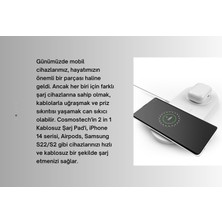 Cosmostech 2 in 1 Kablosuz Şarj Cihaz ve Standı, Wireless Charger Kablosuz Şarj Özelliği Olan Tüm Cihazlar ile Uyumlu