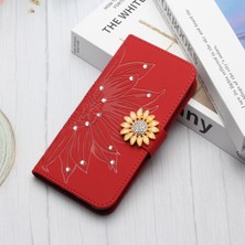 BDT Market Infinix Note 10 Pırlantalı Kabartmalı Ayçiçeği Kısa Askılı Manyetik Kartlıklı Cüzdan Telefon Kılıfı (Yurt Dışından)