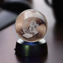 Keyfim Shop Dekoratif Ayda Oturan Astronot Temalı Işıklı Cam Küre 8cm*6cm