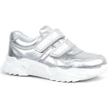 Rakerplus Hakiki Deri Gümüş Beyaz Tabanlı Kız Çocuk Sneakers Ayakkabı