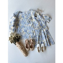 Küçüğüm Butik Pastel Desenli Balon Kol Poplin Bluz ve Kız Çocuk Kloş Elbise