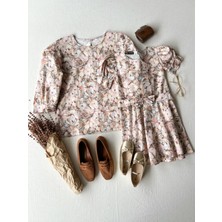 Küçüğüm Butik Pastel Desenli Balon Kol Poplin Bluz ve Kız Çocuk Kloş Elbise