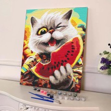 Tabdiko Sayılarla Boyama Seti 40 x 50 cm Tuval Şasesine Gerili Kedi ve Karpuz
