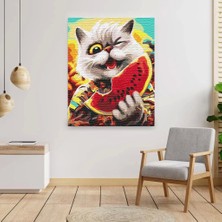 Tabdiko Sayılarla Boyama Seti 40 x 50 cm Tuval Şasesine Gerili Kedi ve Karpuz