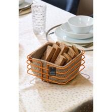 Edora Home Turuncu Paslanmaz Sivri Köşeli Kare Ekmek Sepeti Makrome - Çok Amaçlı Metal