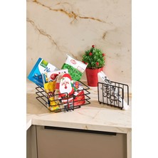 Edora Home 2'li Siyah Servis Sunum Seti, Çok Amaçlı Düzenleyici ve Kafesli Peçetelik - Metal Paslanmaz