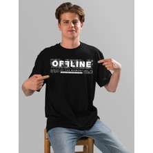 Bu Tshirt Offlıne' Temalı Ön Yüz Baskılı Street Wear Style Oversize Tişört