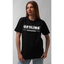 Bu Tshirt Offlıne' Temalı Ön Yüz Baskılı Street Wear Style Oversize Tişört