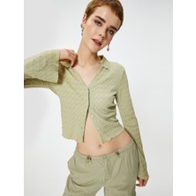 Koton Uzun Çan Kol Gömlek Dokulu Slim Fit