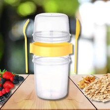 Hane216 Çift Hazneli Müsli Atıştırmalık Kabı 1100 ml -Kendinden Çatal Kaşıklı Portatif