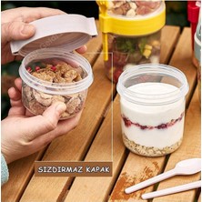 Hane216 Çift Hazneli Müsli Atıştırmalık Kabı 1100 ml -Kendinden Çatal Kaşıklı Portatif