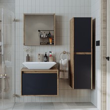 Banos Banyo Roomart tm7.3 Lavabolu Ahşap-Antrasit Mdf 65 cm Banyo Dolabı+Aynalı Banyo Üst Dolap+Banyo Boy Dolabı