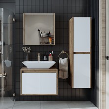 Banos Banyo Roomart tm7.3 Lavabolu Ahşap-Mat Beyaz Mdf 65 cm Banyo Dolabı+Aynalı Banyo Üst Dolap+Banyo Boy Dolabı