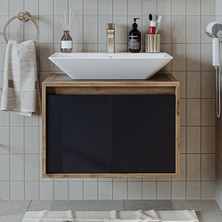 Banos Banyo Roomart Ld7 Ayaksız 2 Kapaklı Lavabolu Ahşap-Antrasit Mdf 65 cm Banyo Dolabı BANOS1707