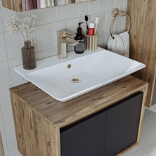 Banos Banyo Roomart Ld7 Ayaksız 2 Kapaklı Lavabolu Ahşap-Antrasit Mdf 65 cm Banyo Dolabı BANOS1707