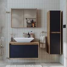 Banos Banyo Roomart tm7.3 Lavabolu Ahşap-Antrasit Mdf 85 cm Banyo Dolabı+ Aynalı Banyo Üst Dolap+Boy Dolabı