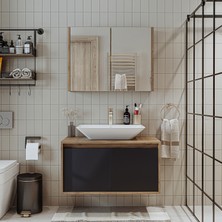 Banos Banyo Roomart Tm7.2 Ahşap-Antrasit Mdf 85 cm Banyo Dolabı + Aynalı Banyo Üst Dolabı BANOS1710