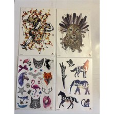 Airbrush Tattoo Büyük Boy Yapıştırma Dövme Geçici Dövme Seti 4 Adet Birden Model 36