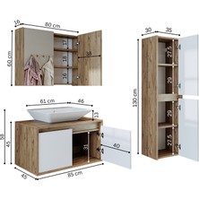 Banos Banyo Roomart tm7.3 Lavabolu Ahşap-Mat Beyaz Mdf 85 cm Banyo Dolabı+Aynalı Banyo Üst Dolap+Banyo Boy Dolabı