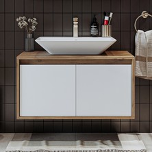 Banos Banyo Roomart Ld7 Ayaksız 2 Kapaklı Lavabolu Ahşap-Mat Beyaz Mdf 85 cm Banyo Dolabı